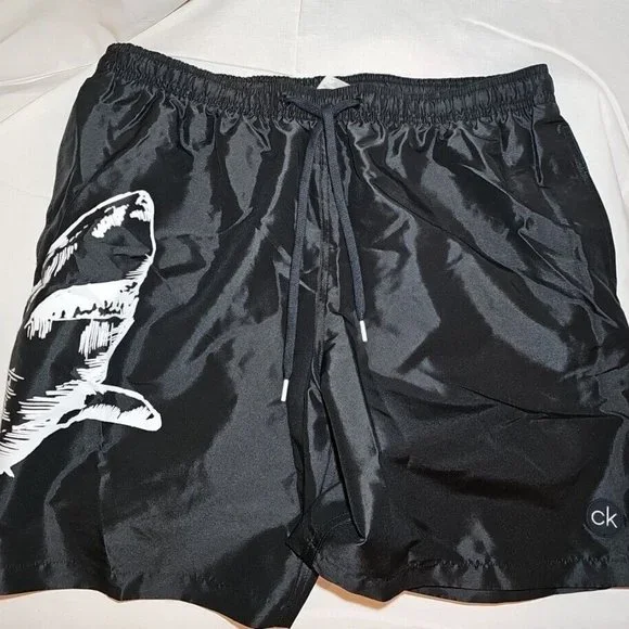 Shark Calvin Klein Swim Shorts Mens XL Mesh Lined Drawstring Trunks Pockets - Picture 3 of 5